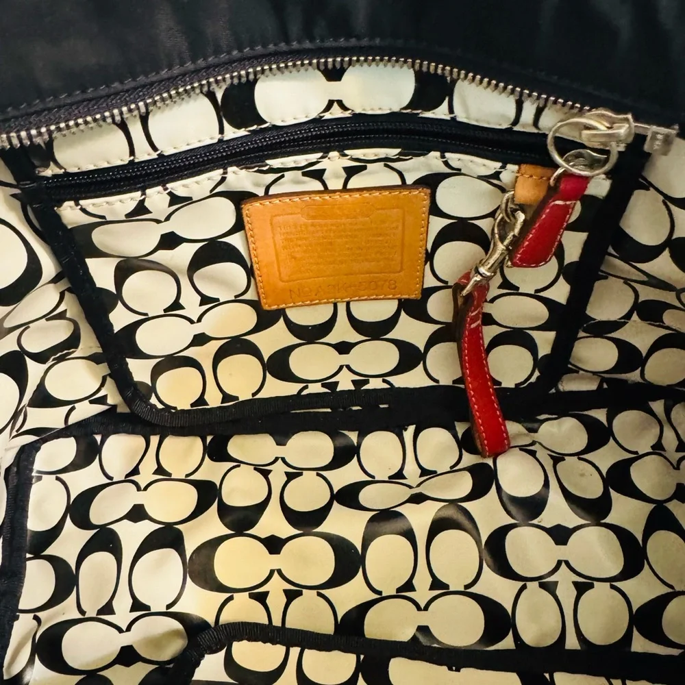 Coach Hampton Black Inside Out Tote with Red Handles and Red Logo Patch - Picture 14 of 15